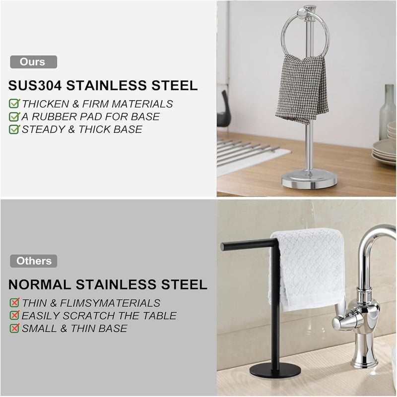 Hoimpro 17 Inch Stand Hand Towel Holder Towel Bar Towel Hanging Ring, Free Standing Floor Hand Towel Rack Storage for Bathroom Kitchen Vanity Countertops, Hardware Accessories(Polished Chrome) - Image 5